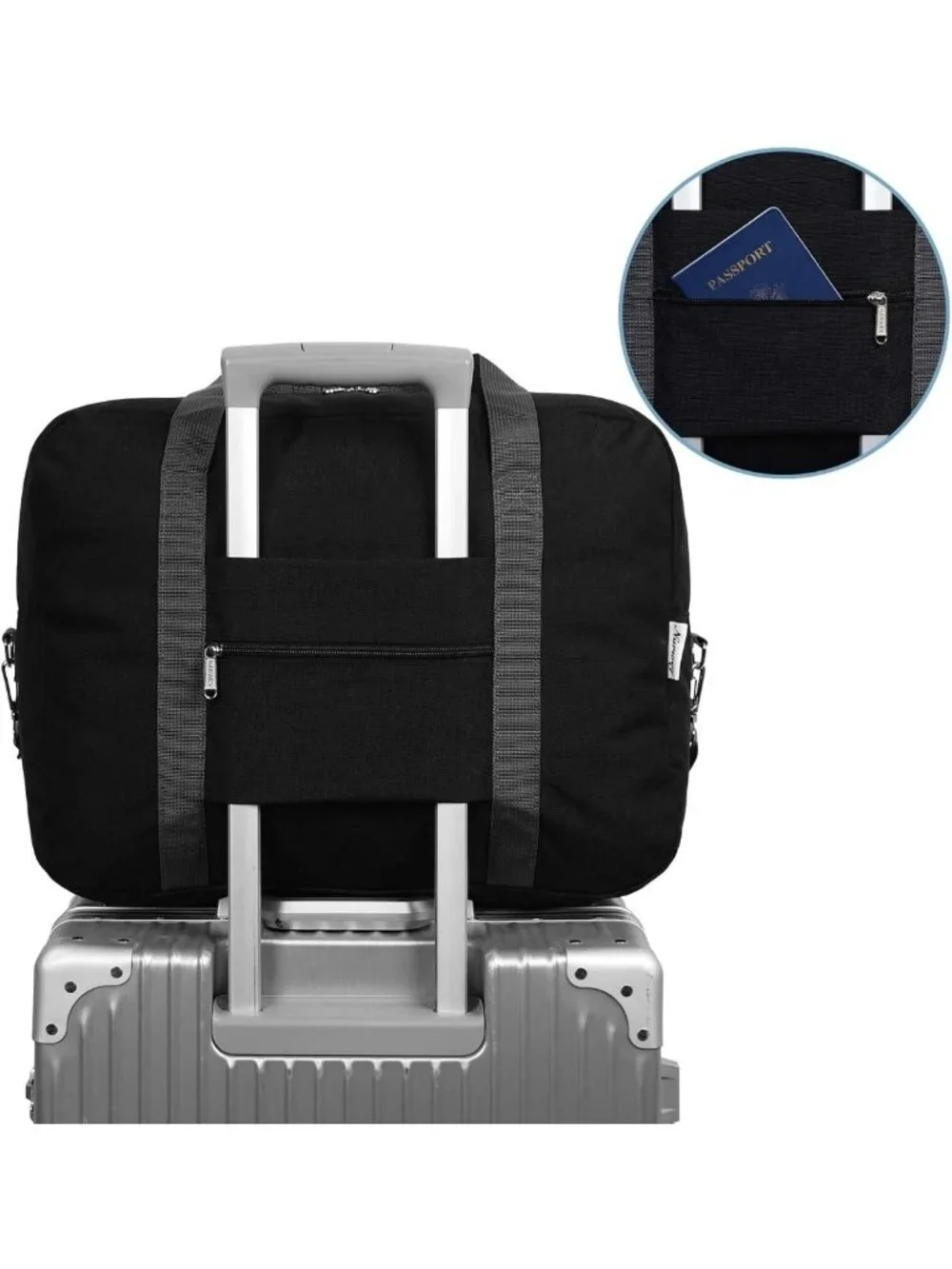 Foldable Travel Duffel Bag 30L - Personal Item Tote for Air Travel, Black